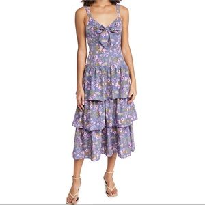 NEW LIKELY FLORAL PRINT TIERED MIDI DRESS